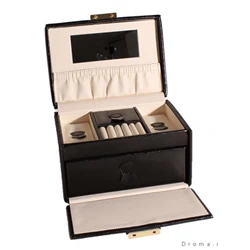 Lille smykkeskrin sort læder, flot reptilpræg fra Droma.com